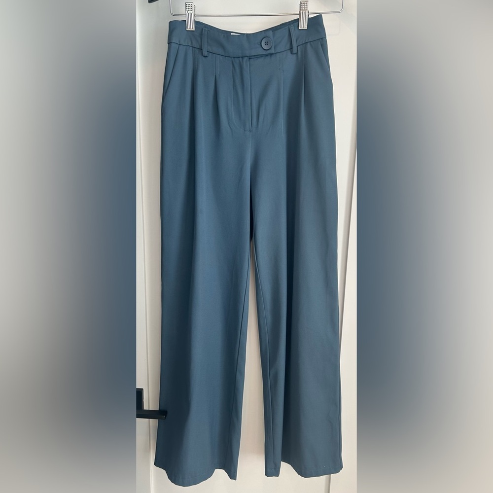 Princess Polly Wide-Leg High-Waist Pants — Slate Blue Size 4